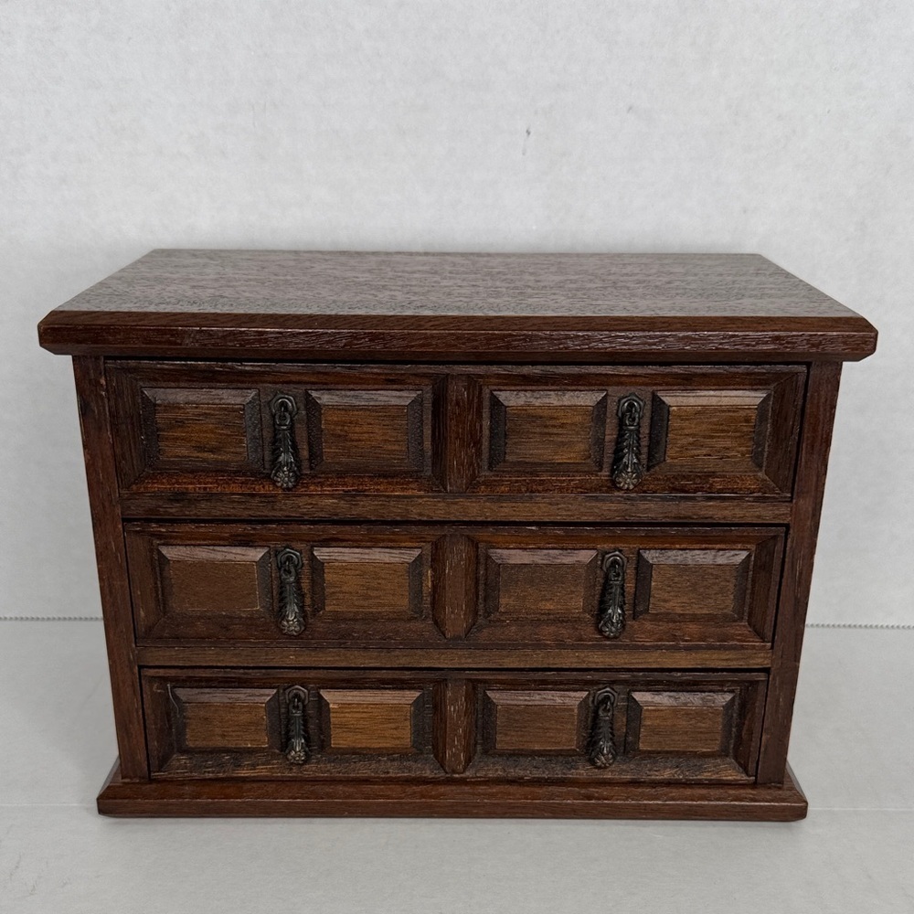 Vintage Mele Japan Vintage Wooden Musical Jewelry Box 3 Drawer Aprox 8"X6"X 5"